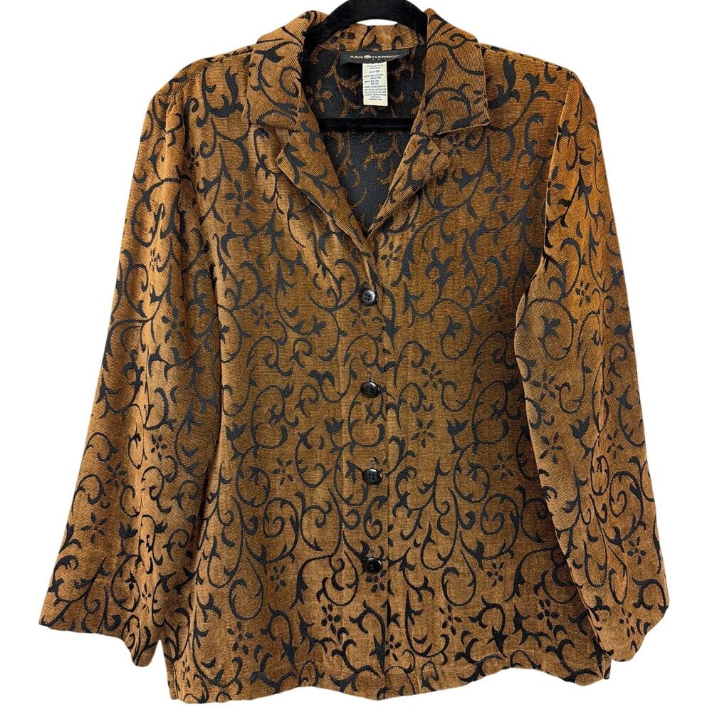 Sag Harbor Brown & Black Patterned Button-Up Upholstery-Style Jacket Size 10P